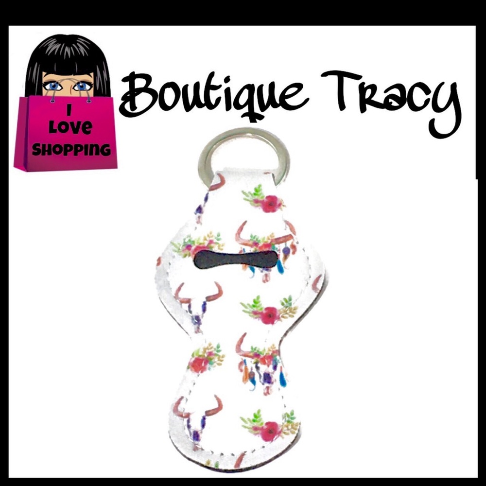 Brand New White Bull Head Floral Chapstick Holder